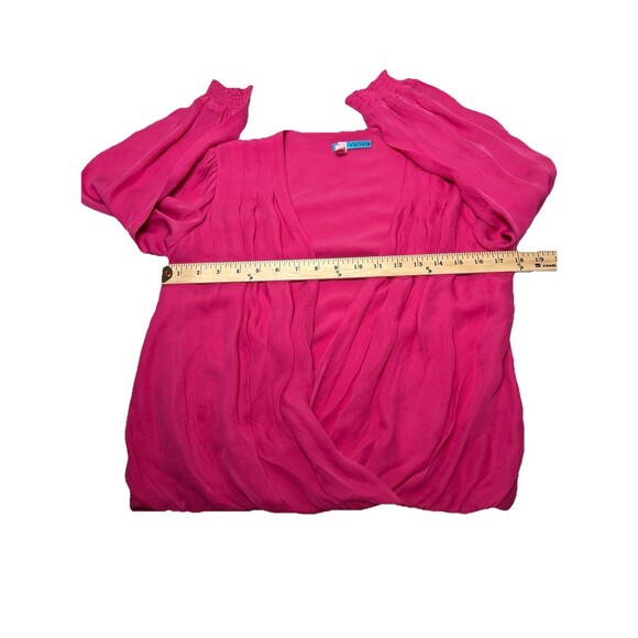 Alice + Olivia‎ Pink Bubble Hem Blouse Faux Wrap Silk Top Women Small - Picture 6 of 11
